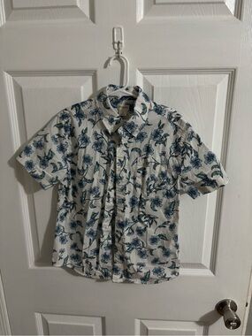 Crewcuts White Short-Sleeve Button-Down with Blue Floral Print